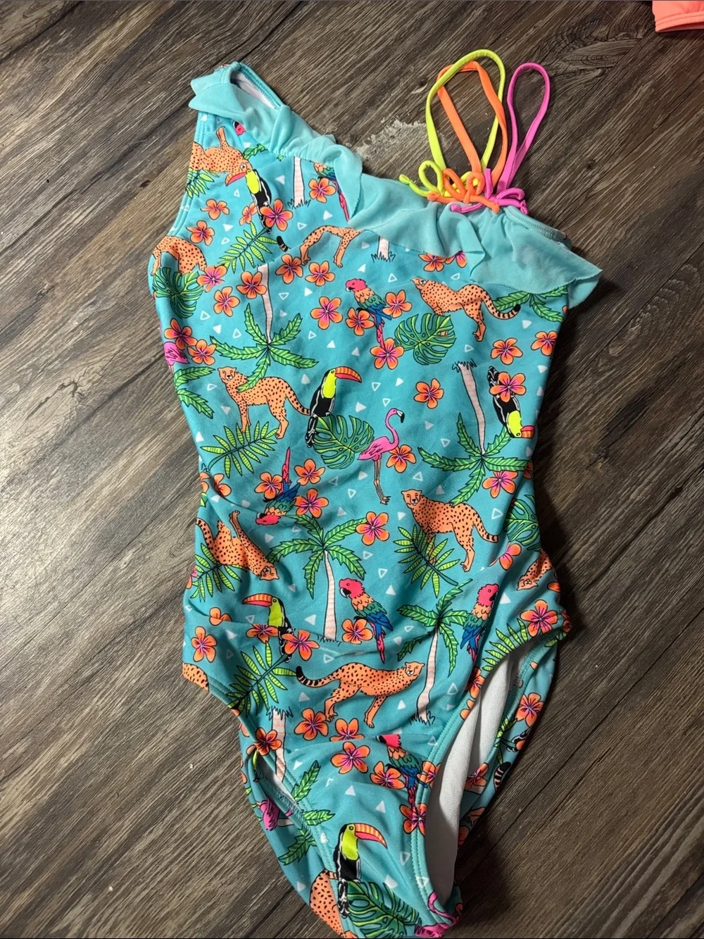 Cat & Jack Monokini Swimsuit Seafoam Teal Tropical Animal Print Sz XL🩱